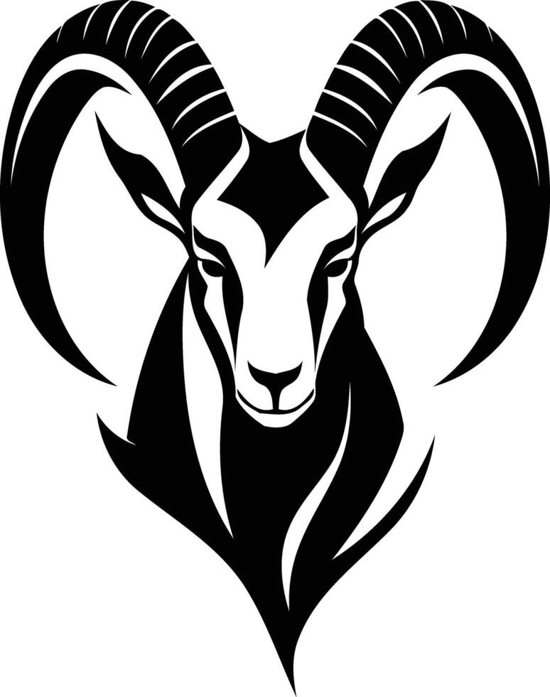Black and white element illustration of a ram's head, perfect for tattoos, logos, or branding vector