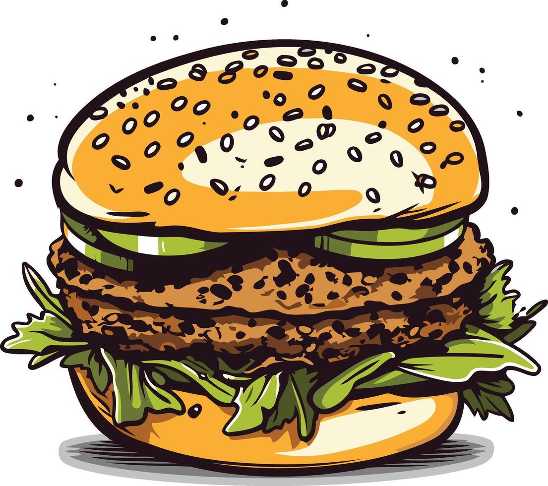 A Delicious Veggie Burger with a Sesame Seed Bun vector