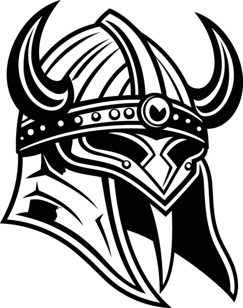 Black and white illustration of a viking helmet with horns vector