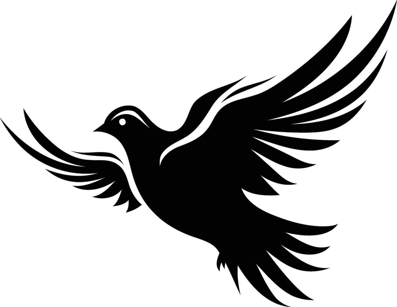 Stylized black and white silhouette of a bird in flight, perfect for tattoo designs, logo creation, and branding purposes vector