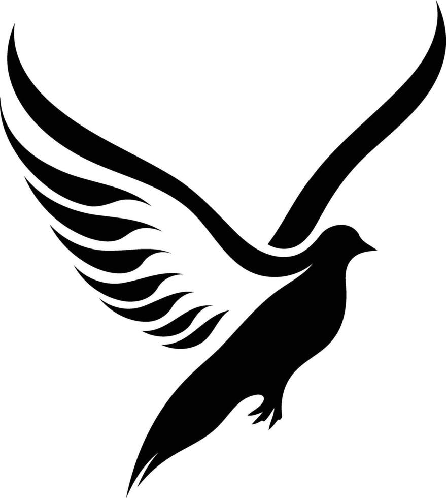 Stylized black and white dove silhouette with outstretched wings vector