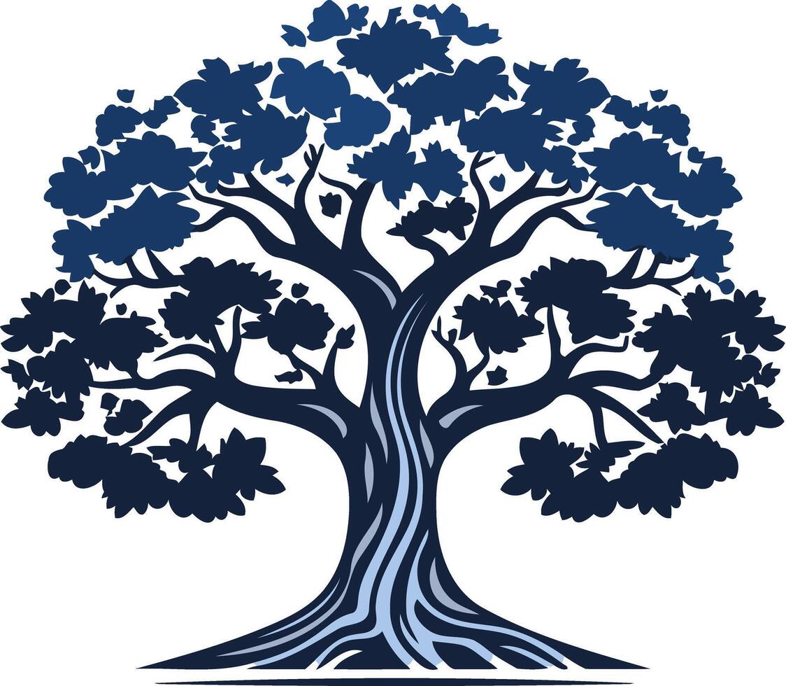 Blue Silhouette of a Tree with Roots vector