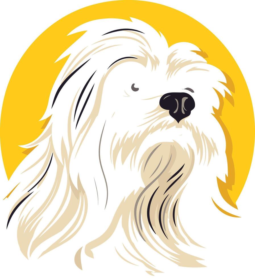 Portrait of a Fluffy Dog Against a Yellow Background vector