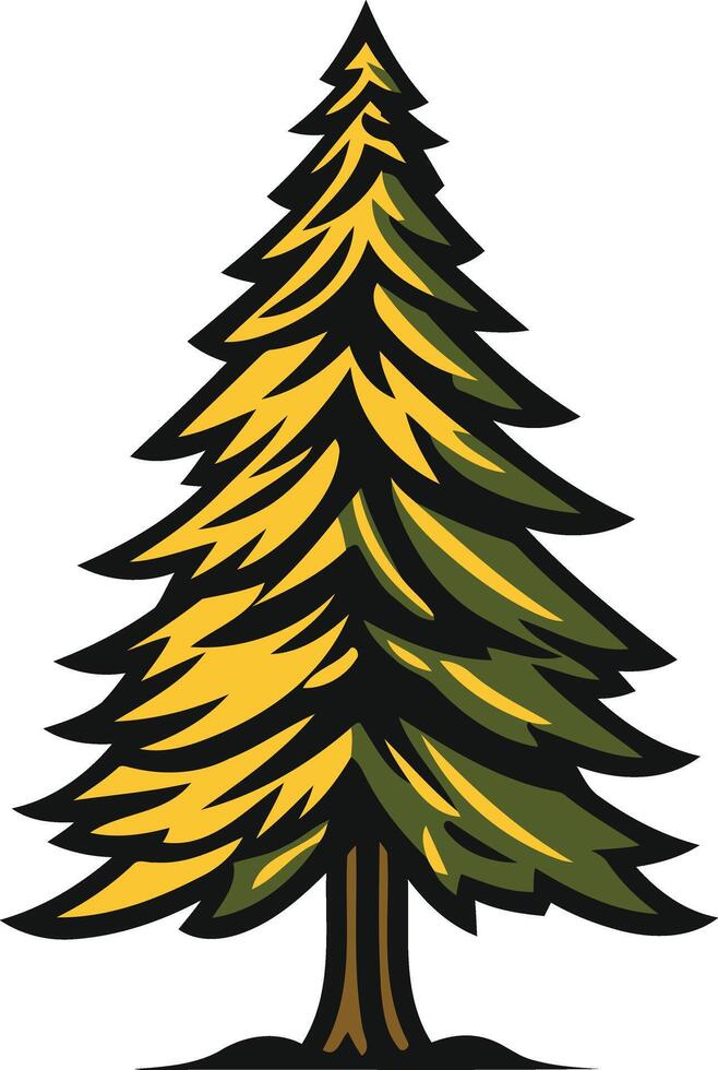 Evergreen Tree with Yellow and Green Foliage vector