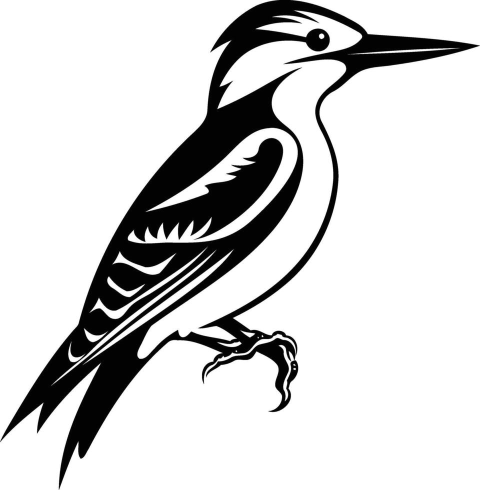 Black and white silhouette of a kingfisher bird, perfect for tattoos, logos, and nature themed designs vector