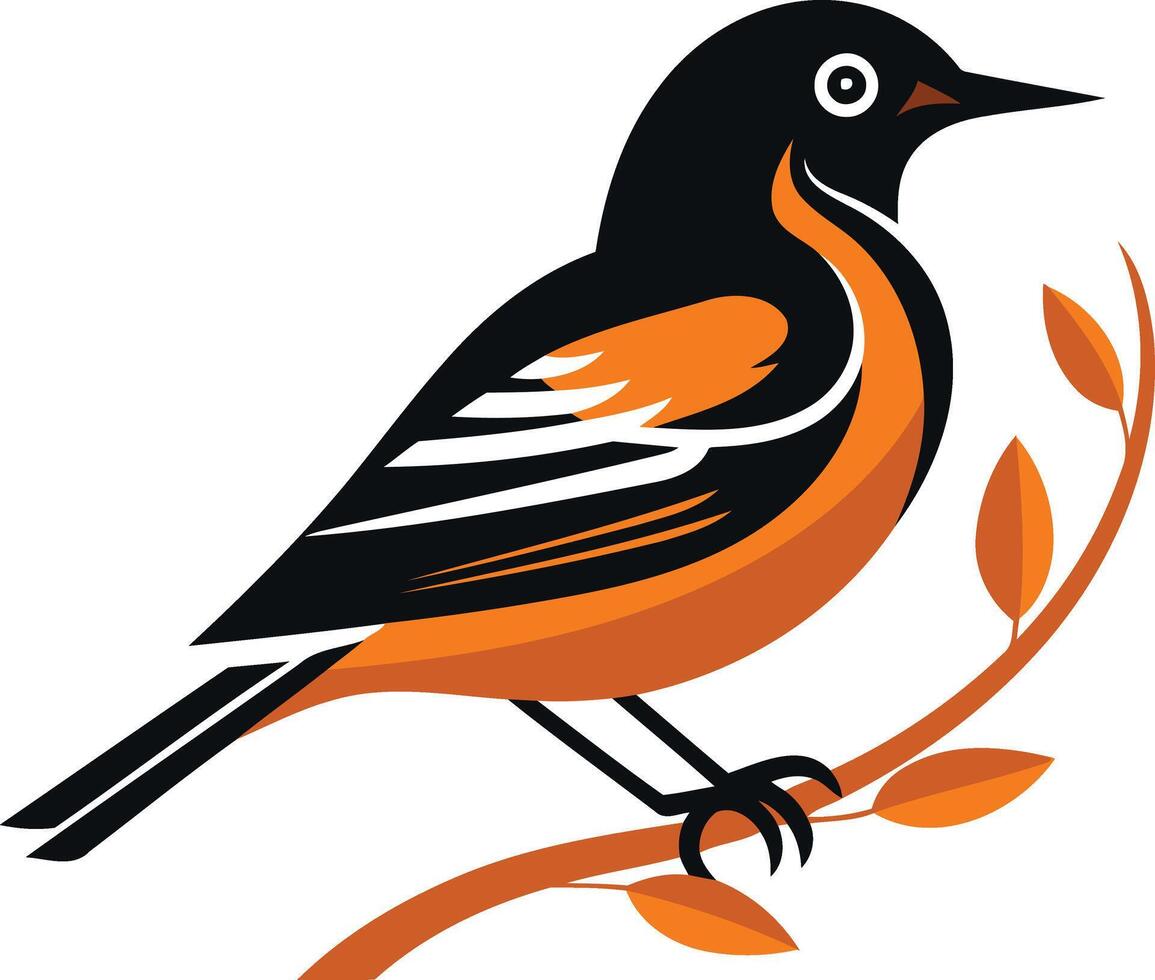 Orange and Black Bird Perched on Branch vector