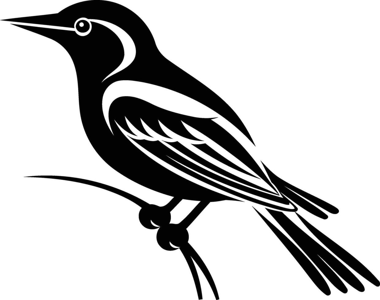 Stylish black and white silhouette of a bird perched on a branch vector