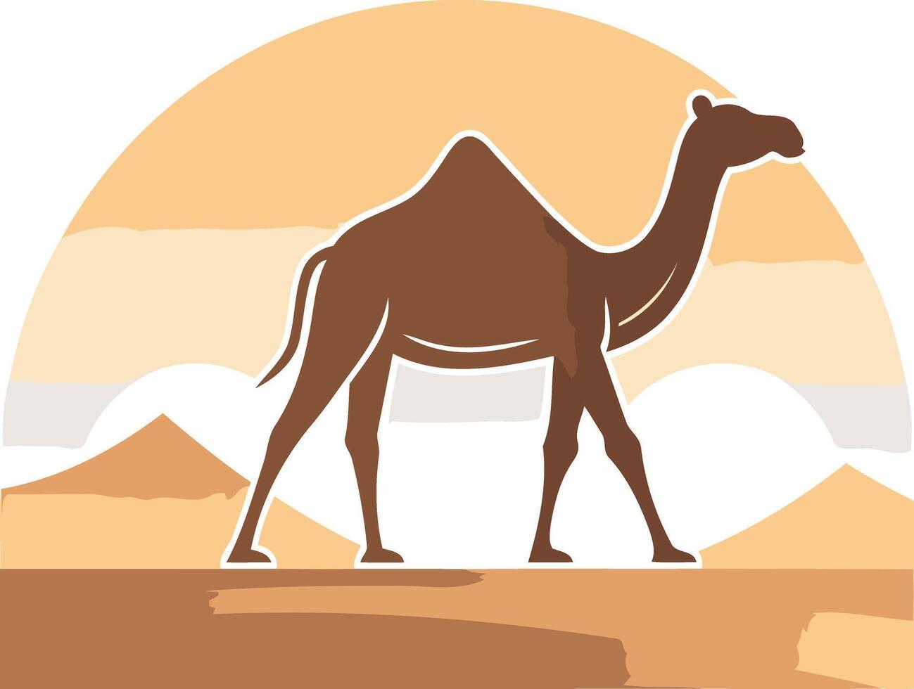 Camel Silhouette Against Desert Sunset vector
