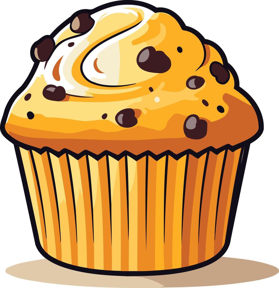 Delicious Chocolate Chip Muffin with Creamy Topping vector
