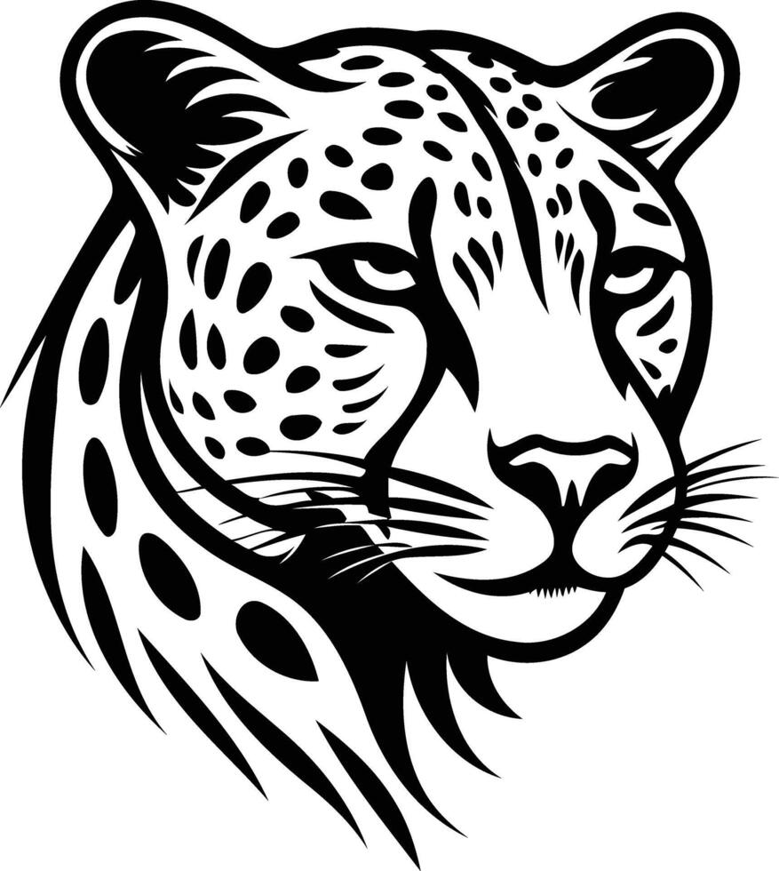 Bold black and white cheetah head illustration vector