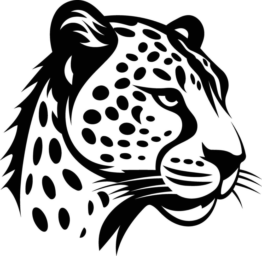 Bold black and white element illustration of a cheetah's head in a fierce profile view vector