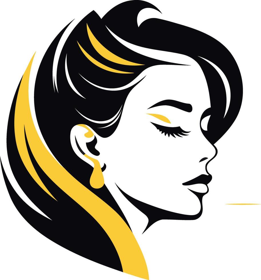 Elegant Woman with Black Hair and Golden Accent vector