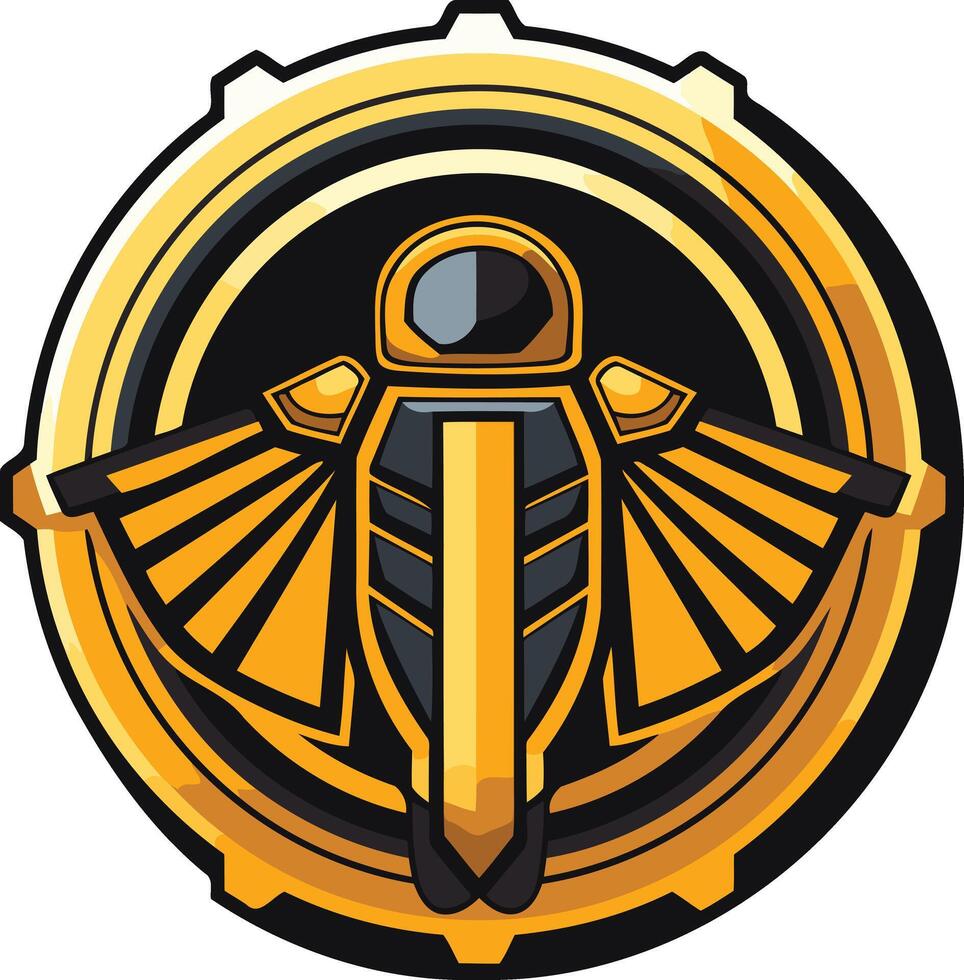 Golden Scarab Emblem with Gear Shaped Frame vector