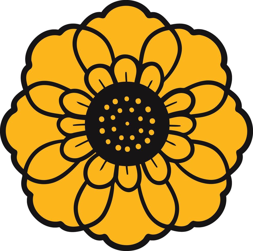 Stylized Yellow Flower with Black Outline vector
