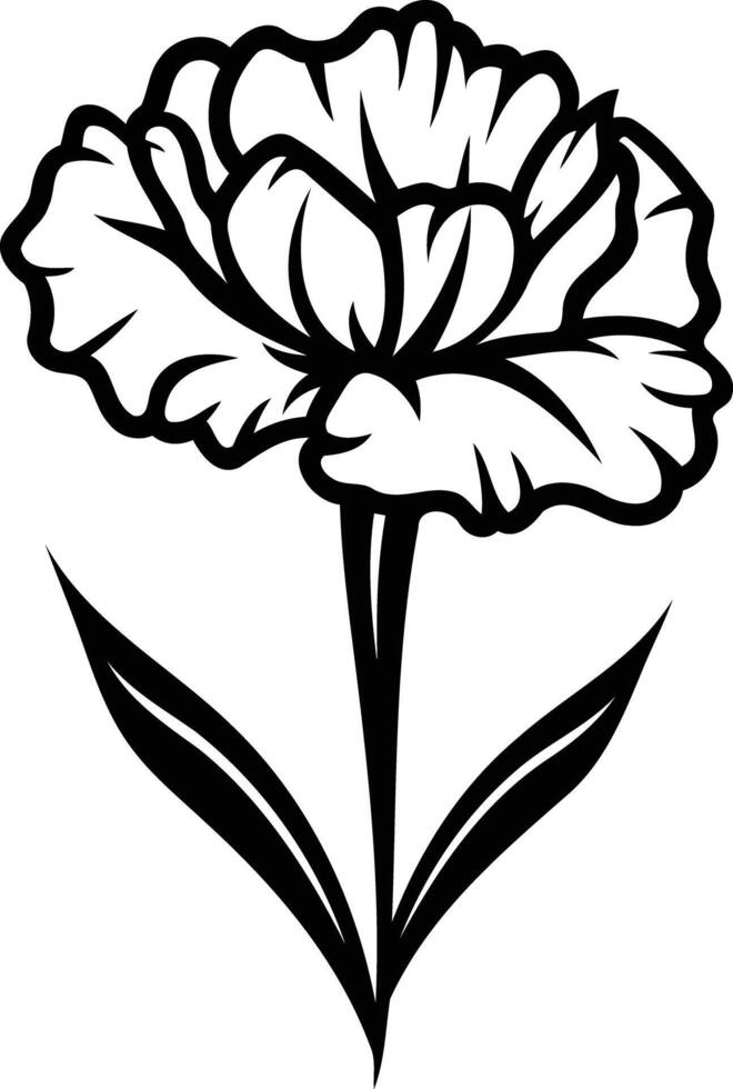 Simple black and white line art illustration of a single carnation flower vector