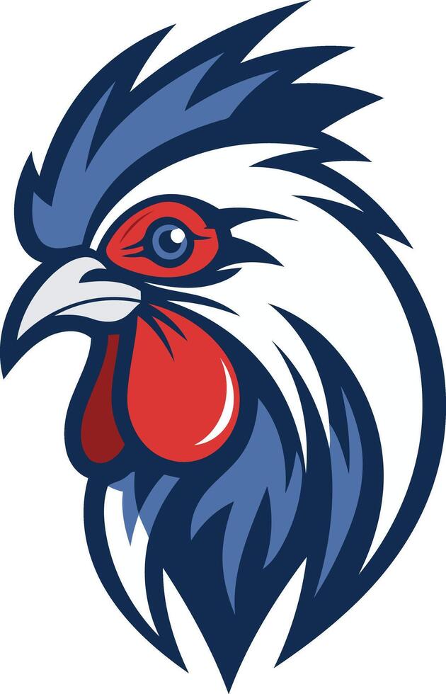 Rooster Head Illustration in Blue and Red vector
