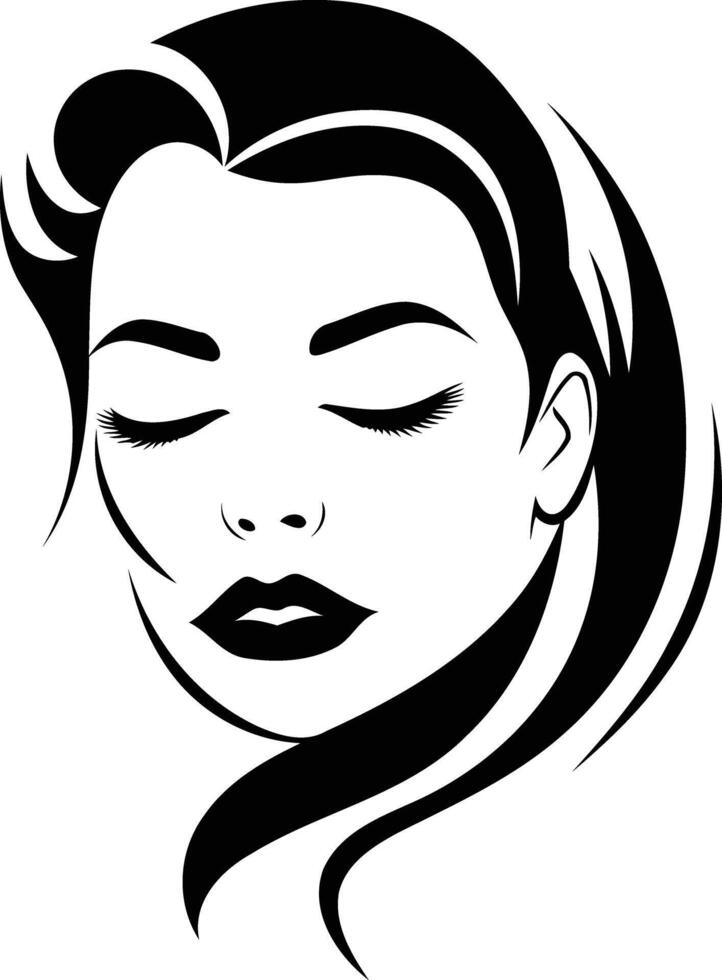 A simple yet elegant black and white illustration of a woman's face with closed eyes, perfect for beauty, fashion, and spa branding vector