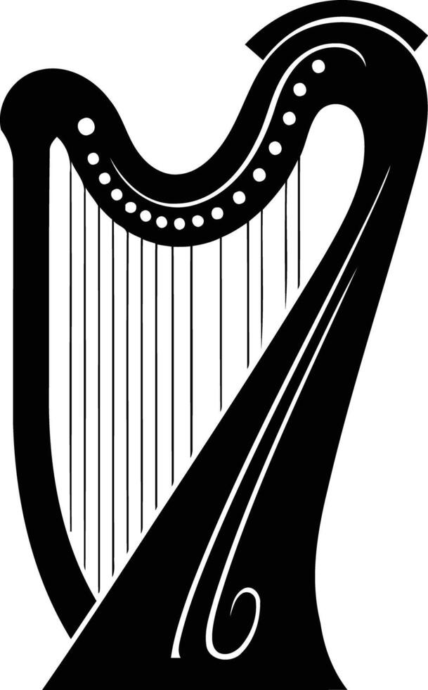 A simple black and white illustration of a harp, perfect for representing music, celtic culture, or classical artistry vector