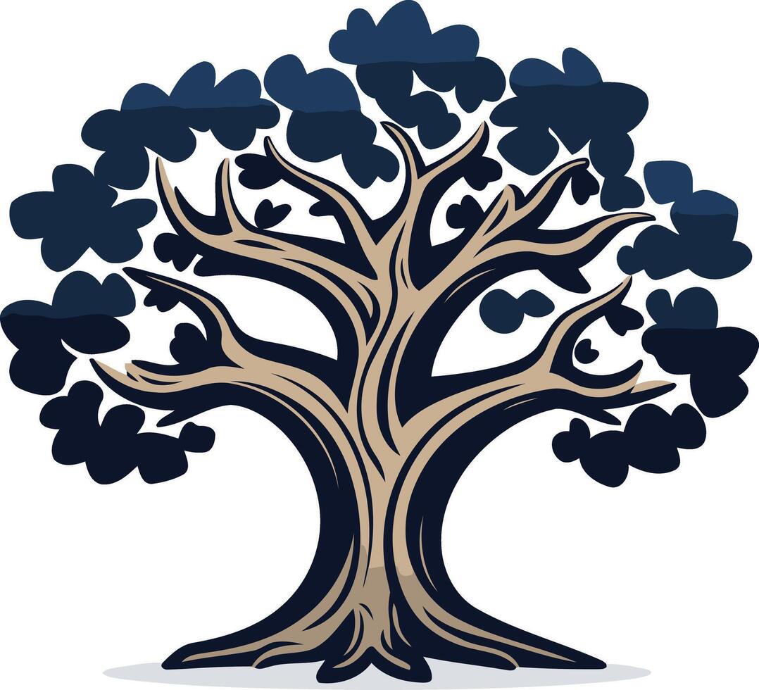 Stylized Illustration of a Tree with Blue Leaves vector