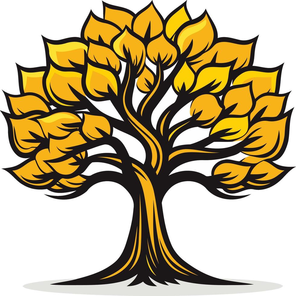 Stylized Tree with Golden Leaves vector