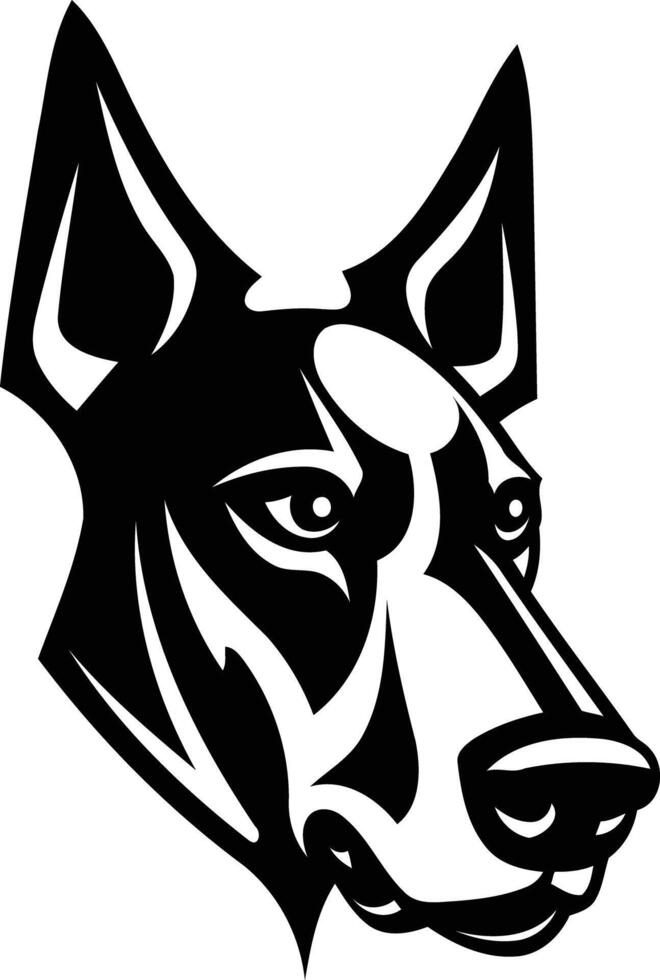 A bold black and white illustration of a doberman pinscher's head, perfect for logos, branding, or t shirt designs vector