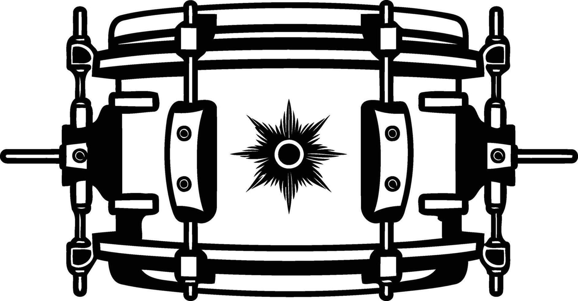 A simple black and white illustration of a snare drum vector