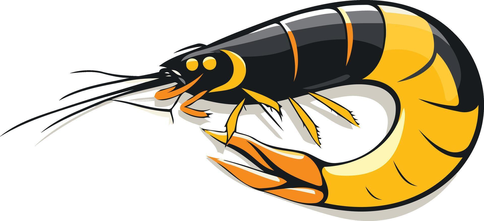 Shrimp Illustration in Black and Yellow vector