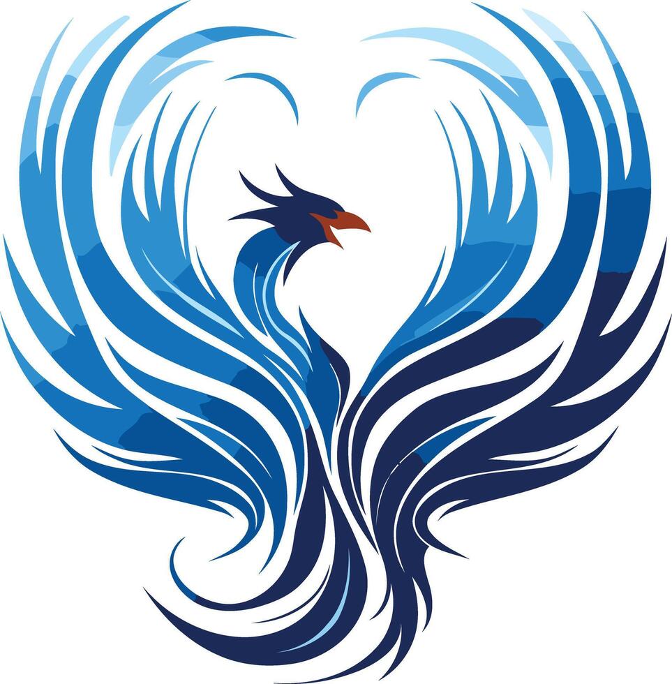 Abstract Blue Phoenix in Heart Shape vector