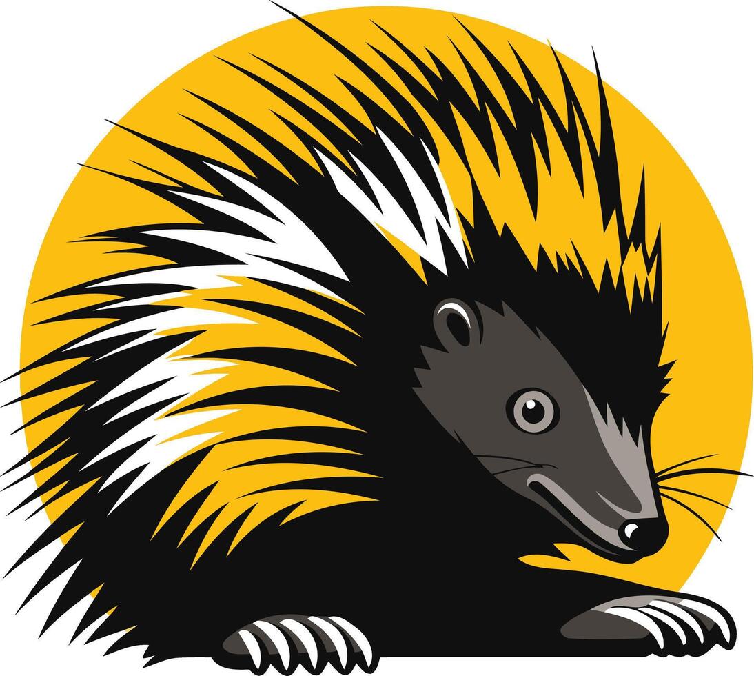 Porcupine with Spikes Against Yellow Background vector