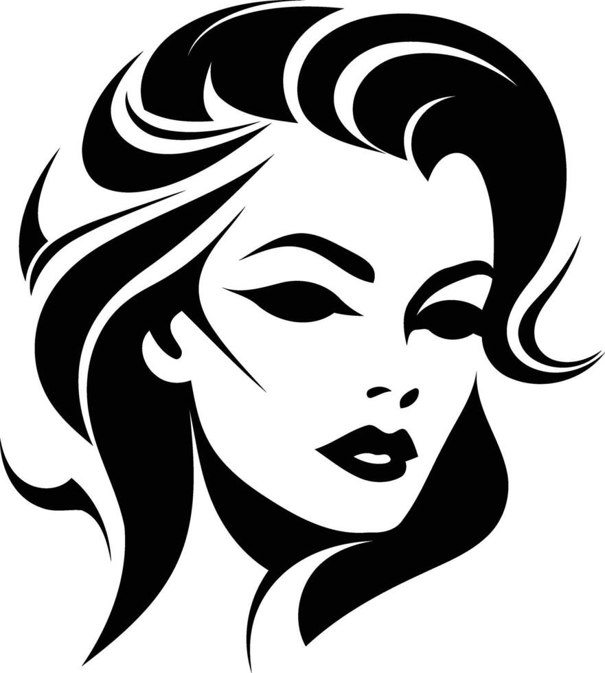 Elegant black and white silhouette of a woman's face with long flowing hair vector