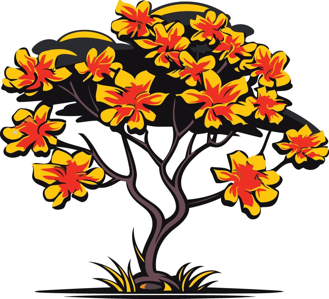 Blooming Tree with Orange and Yellow Flowers vector