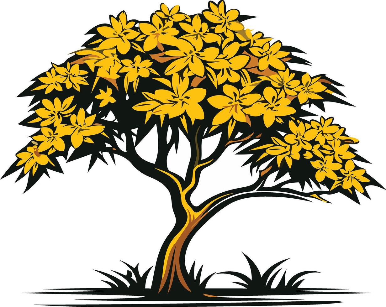 A Stylized Illustration of a Tree with Yellow Blossoms vector