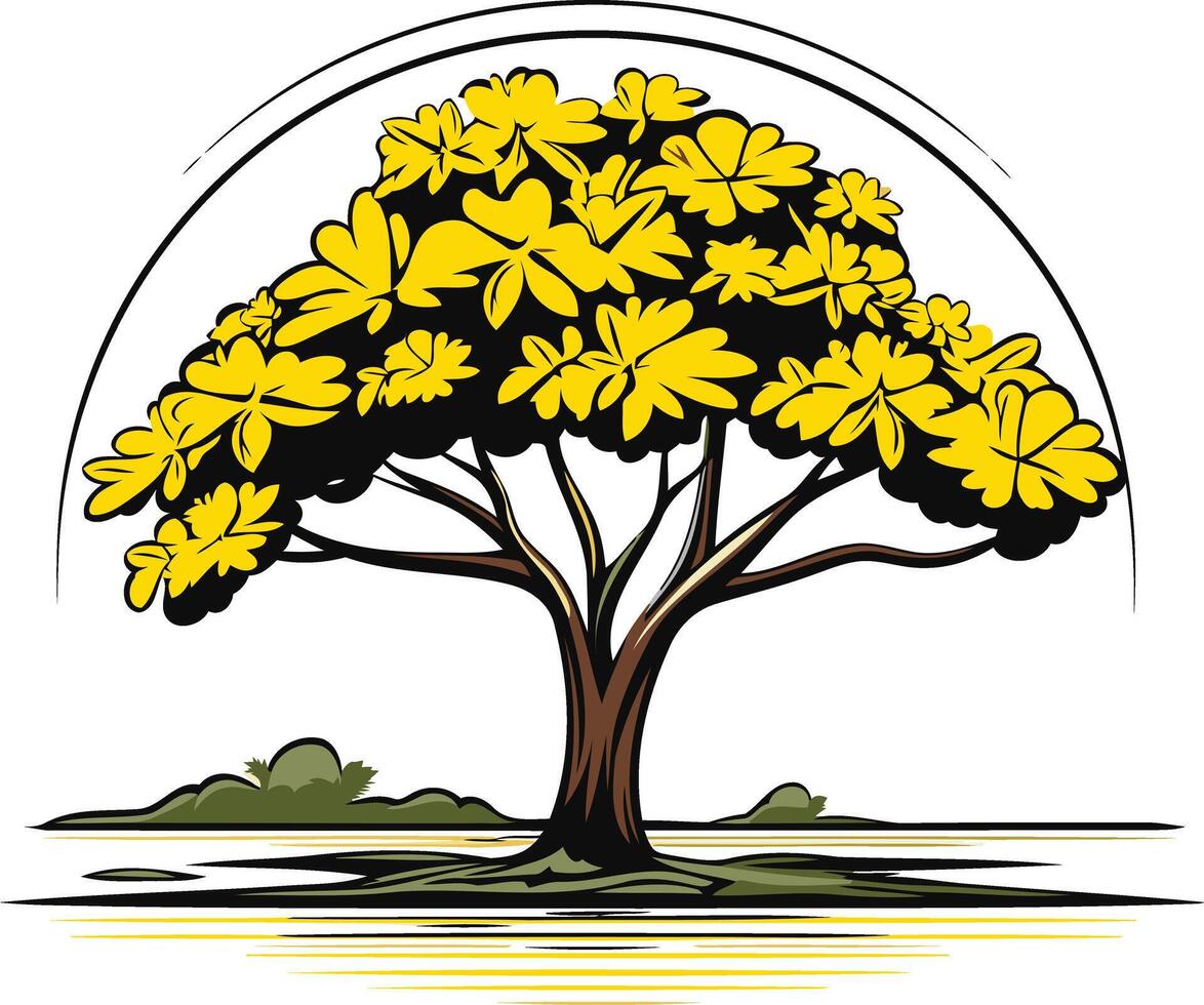 Illustrated Tree with Yellow Flowers vector