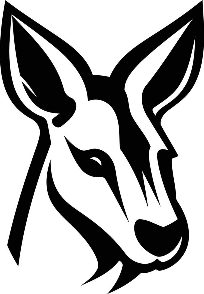 A striking black and white illustration of a kangaroo's head, perfect for logo design or branding vector