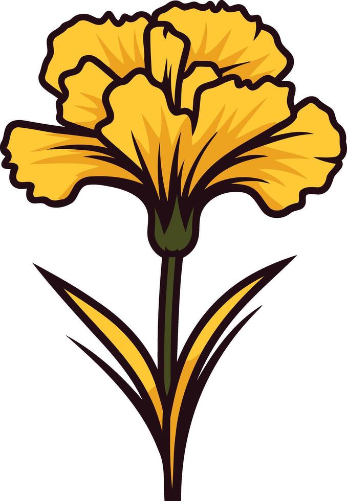 A Single Yellow Flower with Green Stem and Leaves vector