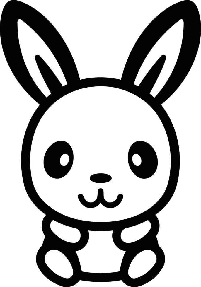 Cute cartoon bunny rabbit in a simple black and white outline vector