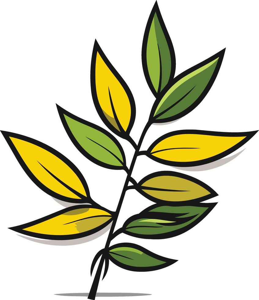 Cartoon Branch with Yellow and Green Leaves vector