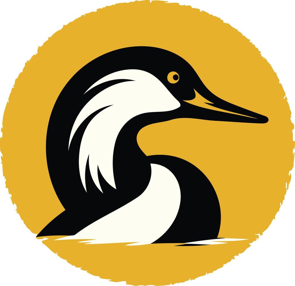 A Black and White Grebe on a Yellow Circle vector