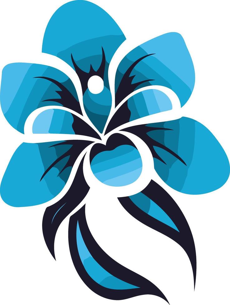 Blue Flower Illustration with Black Outline vector