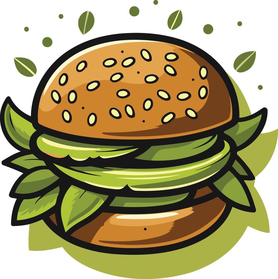 Vegetarian Burger with Green Leaves and Sesame Seeds vector