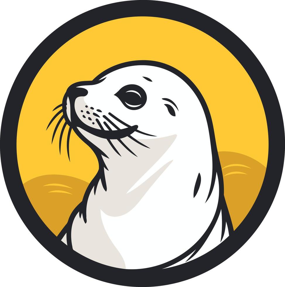 Smiling Seal in a Yellow Circle vector