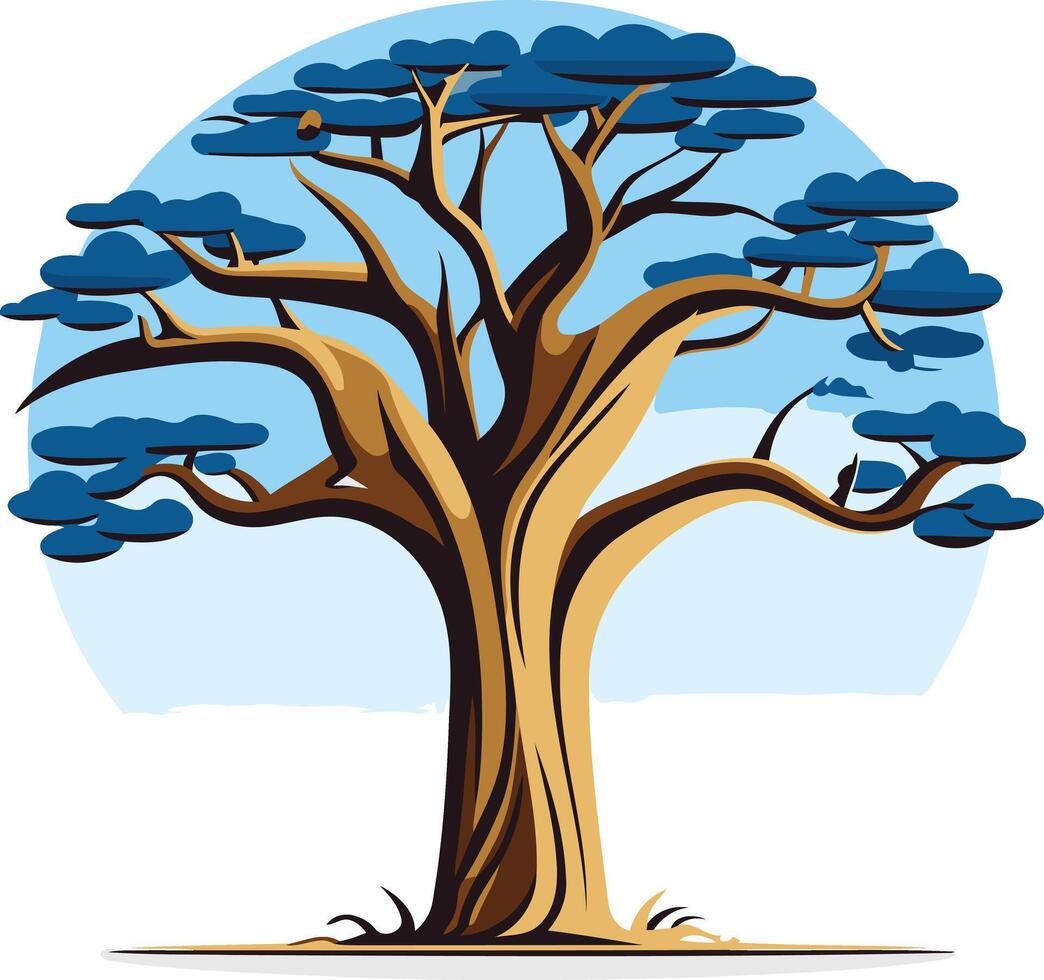 A Single Tree with Blue Foliage against a Blue Sky vector