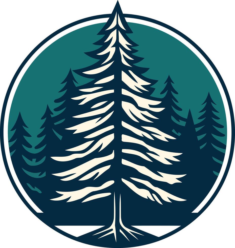 Tall Pine Tree in a Circular Forest Design vector