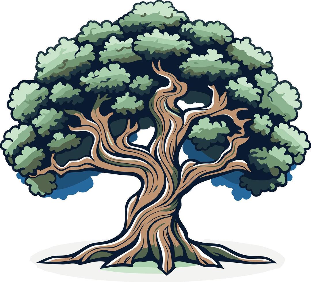 Cartoon Illustration of an Old, Large Tree vector