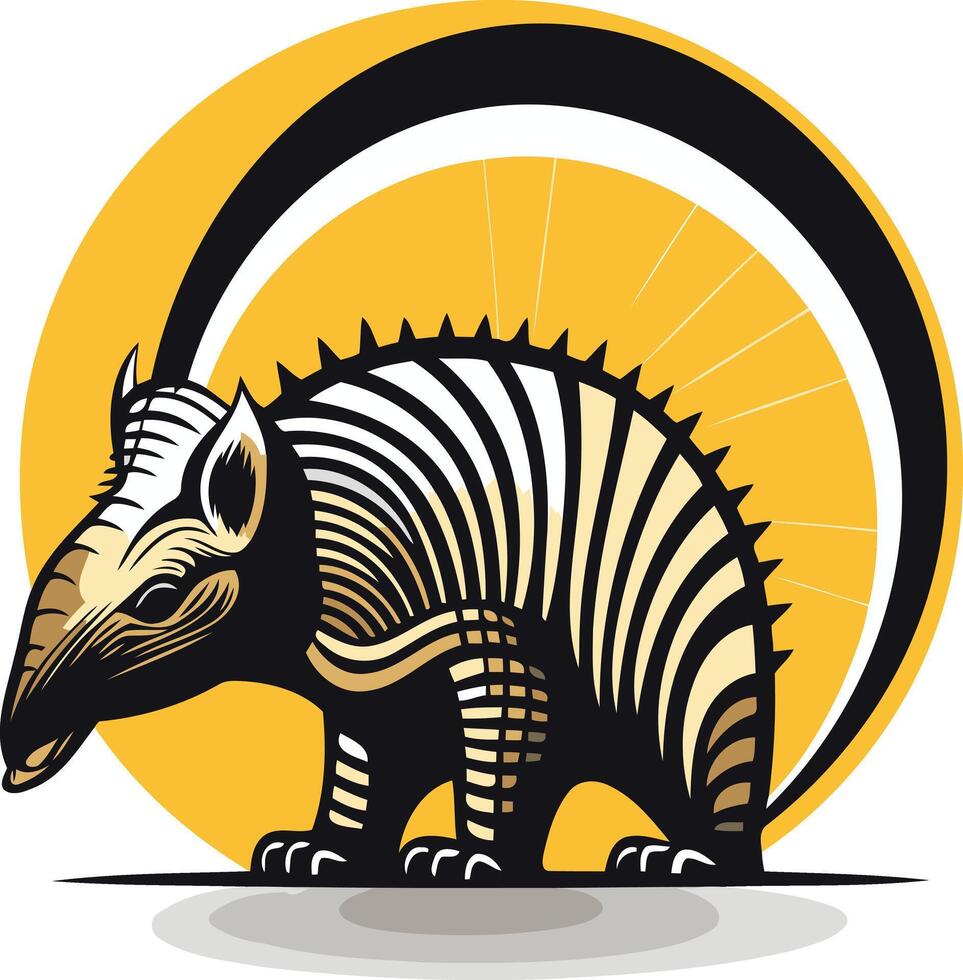 Striped Armadillo Illustration with Yellow Background vector
