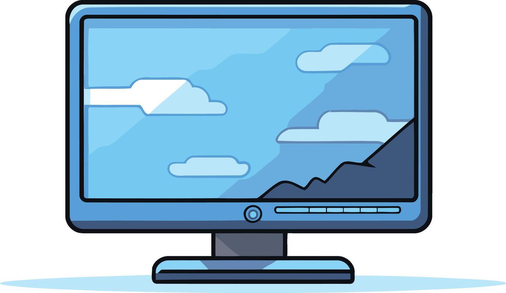 Cartoon Illustration of a Monitor with a Landscape on the Screen vector