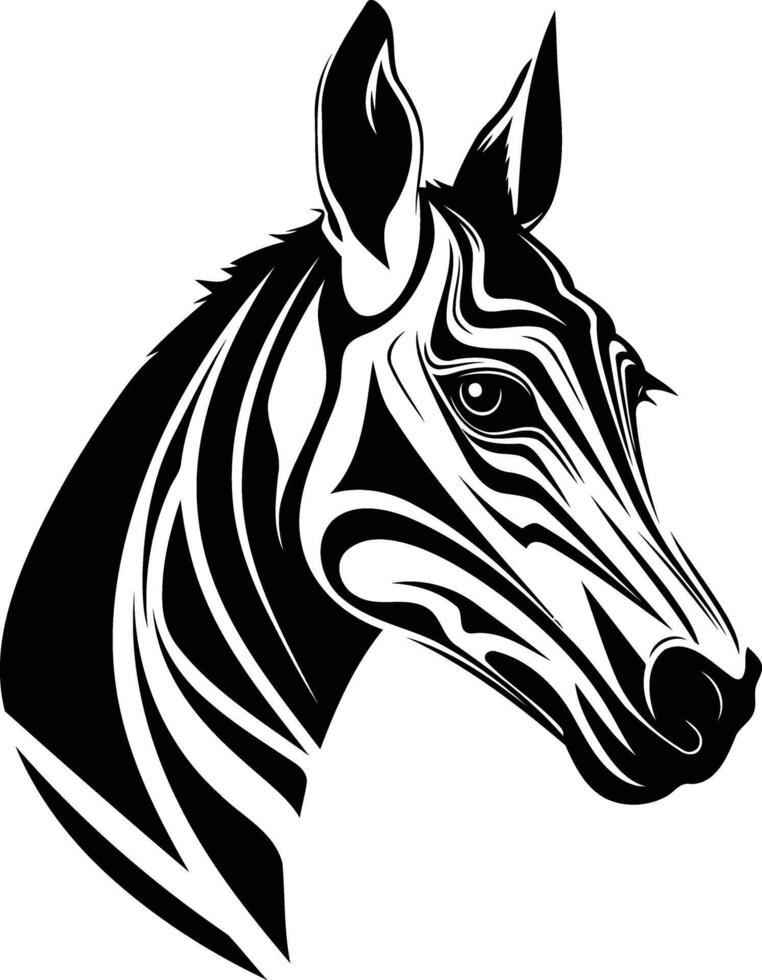 A striking black and white illustration of a zebra's head, perfect for tattoo designs, branding, or adding a touch of wildness to your projects vector