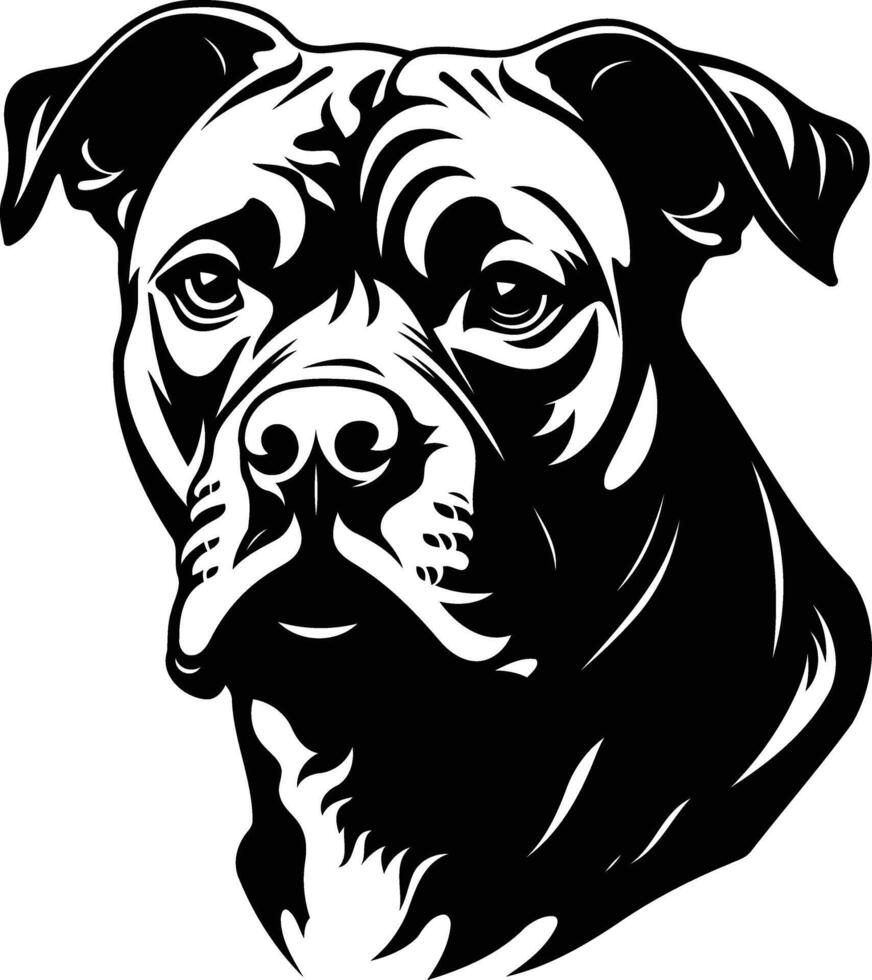 A striking black and white illustration of a pit bull's head, perfect for designs emphasizing strength, loyalty, and power vector