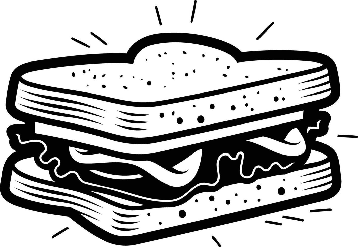 Black and white element illustration of a classic sandwich, perfect for menu designs, restaurant branding, and social media posts vector