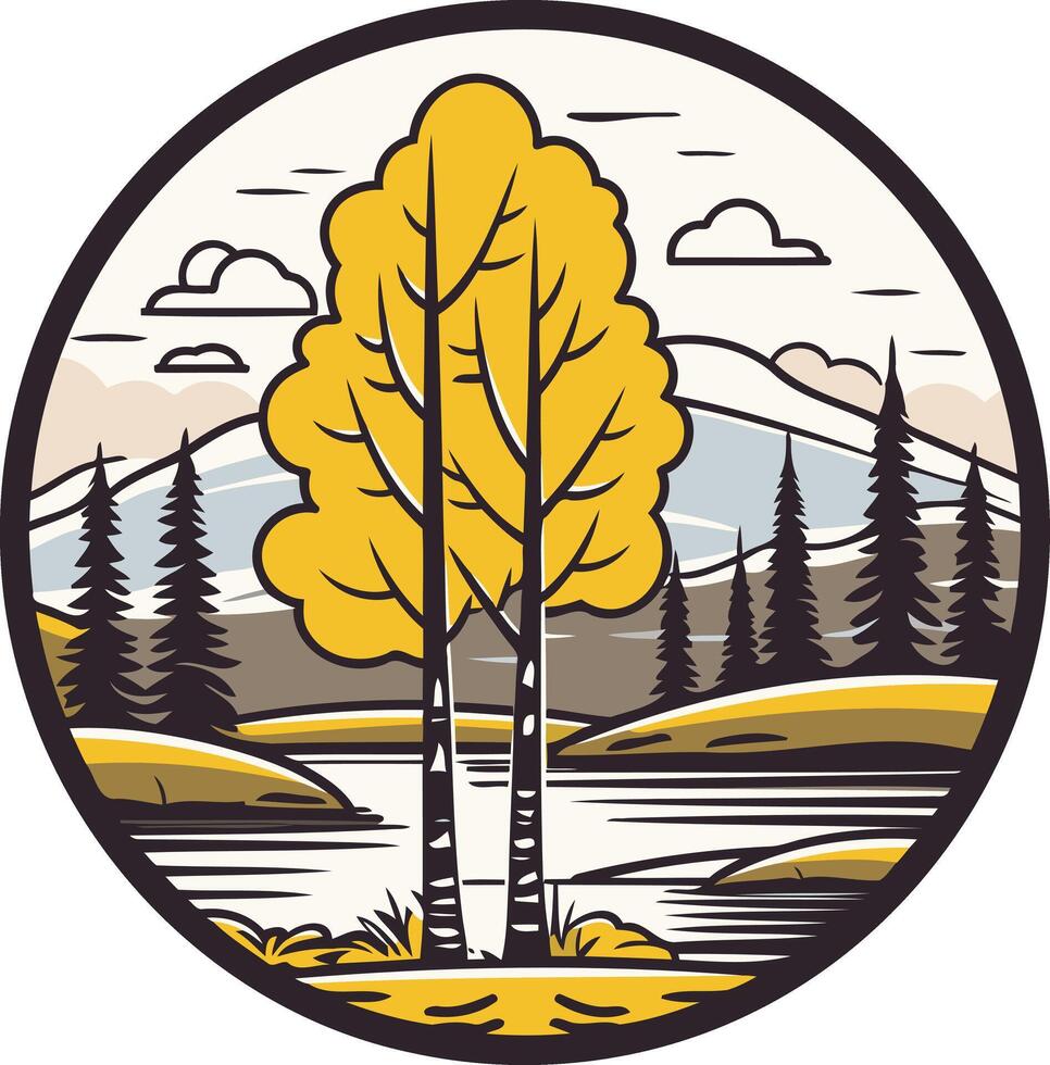 Autumn Landscape with Golden Trees vector